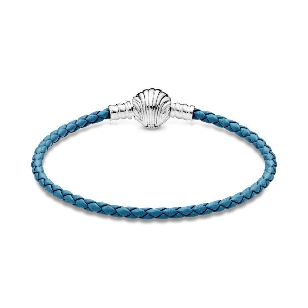 Bracciale Pandora in Pelle Turchese con Chiusura a Conchiglia - 598951C01 - Gioielleria De Patto