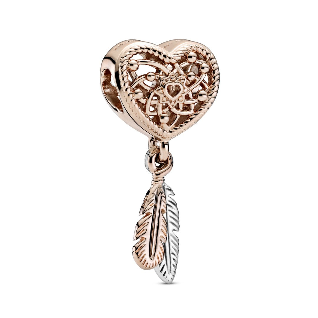 Charm Donna Pandora Openwork Acchiappasogni Cuore Due Piume - 789068C00 - Gioielleria De Patto