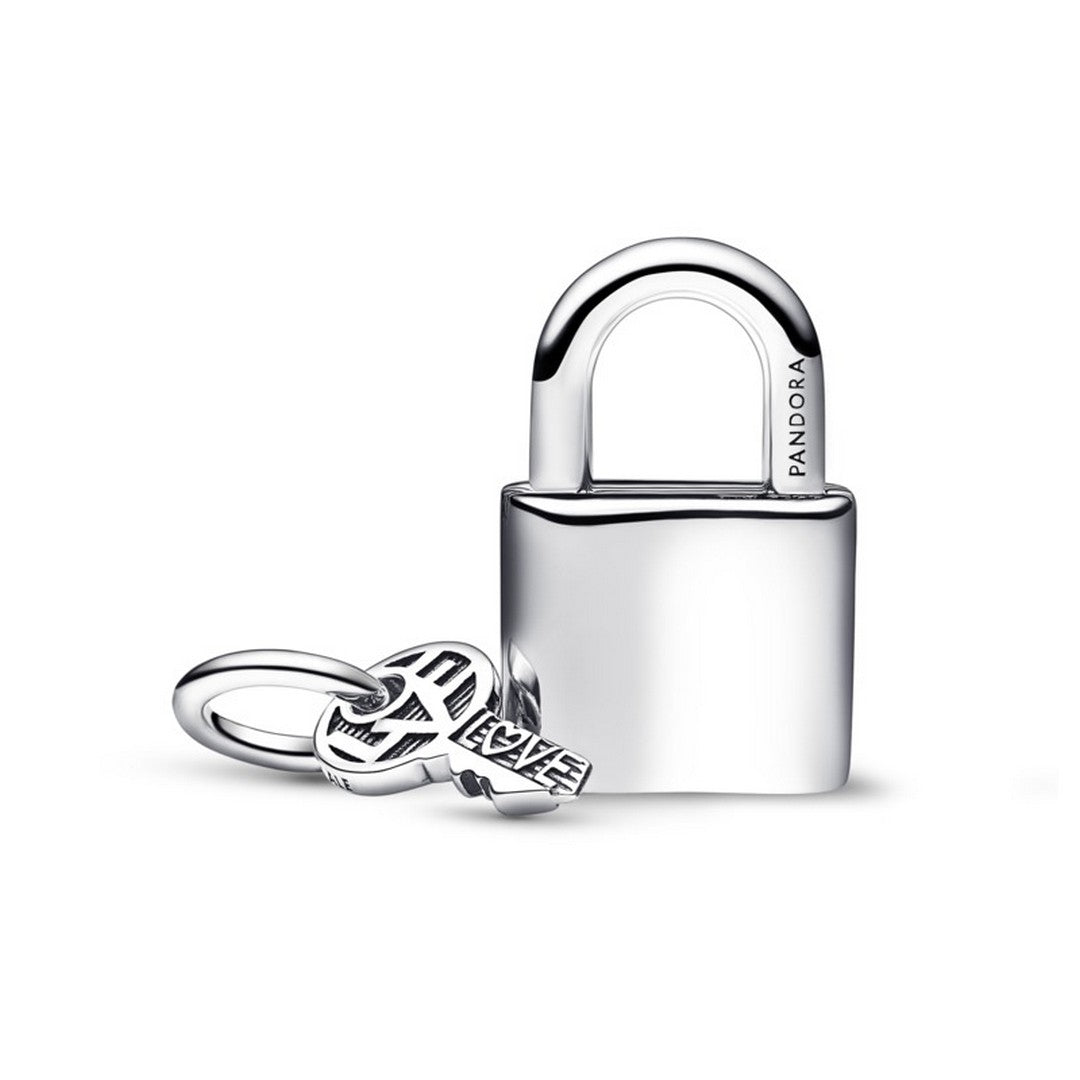 Pendente Donna Pandora Lucchetto e Chiave dellAmore con Pietre Rosse - 790088C02 - Gioielleria De Patto