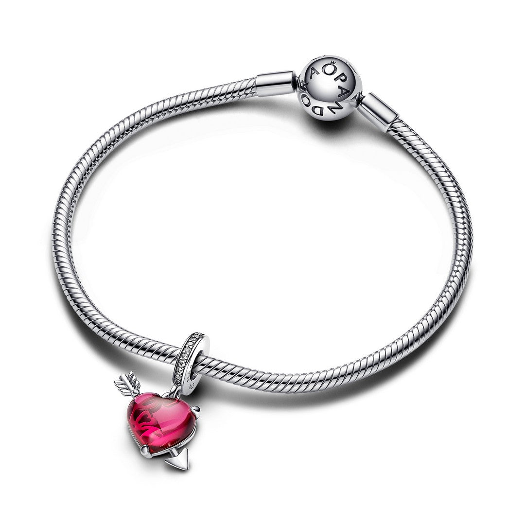 Pandora Charm Donna Pendente Cuore con Freccia Vetro di Murano - 793085C01 - Gioielleria De Patto