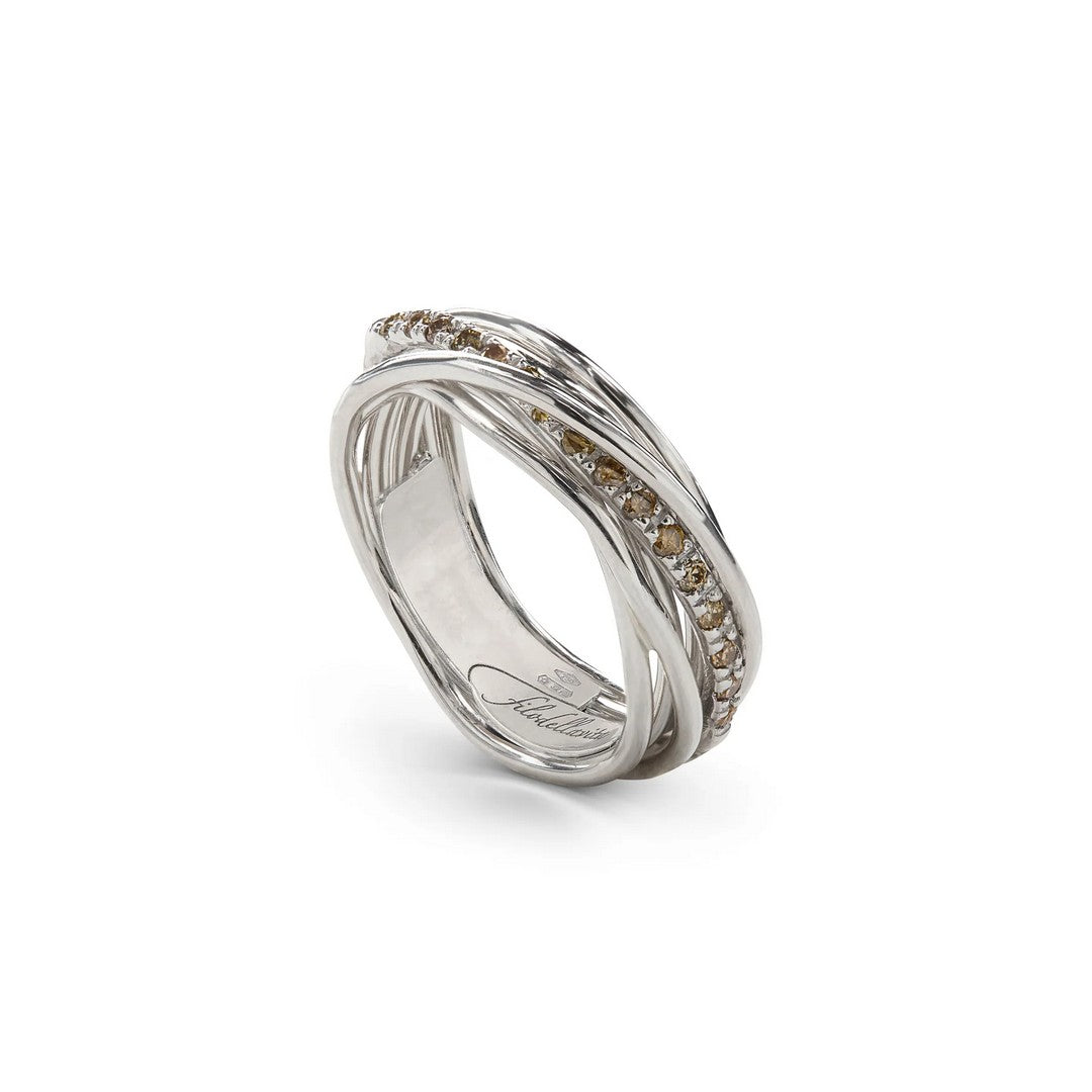 Rubinia Anello Unisex Filodellavita Classic 7 fili in Argento 925 e 16 Diamanti Brown - AN7ABR - Gioielleria De Patto