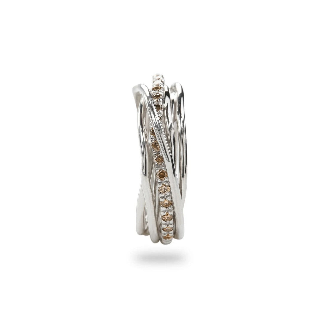 Rubinia Anello Unisex Filodellavita Classic 7 fili in Argento 925 e 16 Diamanti Brown - AN7ABR - Gioielleria De Patto