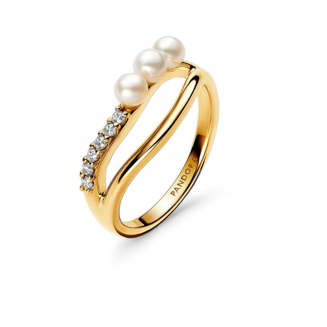Anello Donna Pandora Linea Sinuosa con Perle dAcqua Dolce Coltivate e Pavè - 163258C01 - Gioielleria De Patto