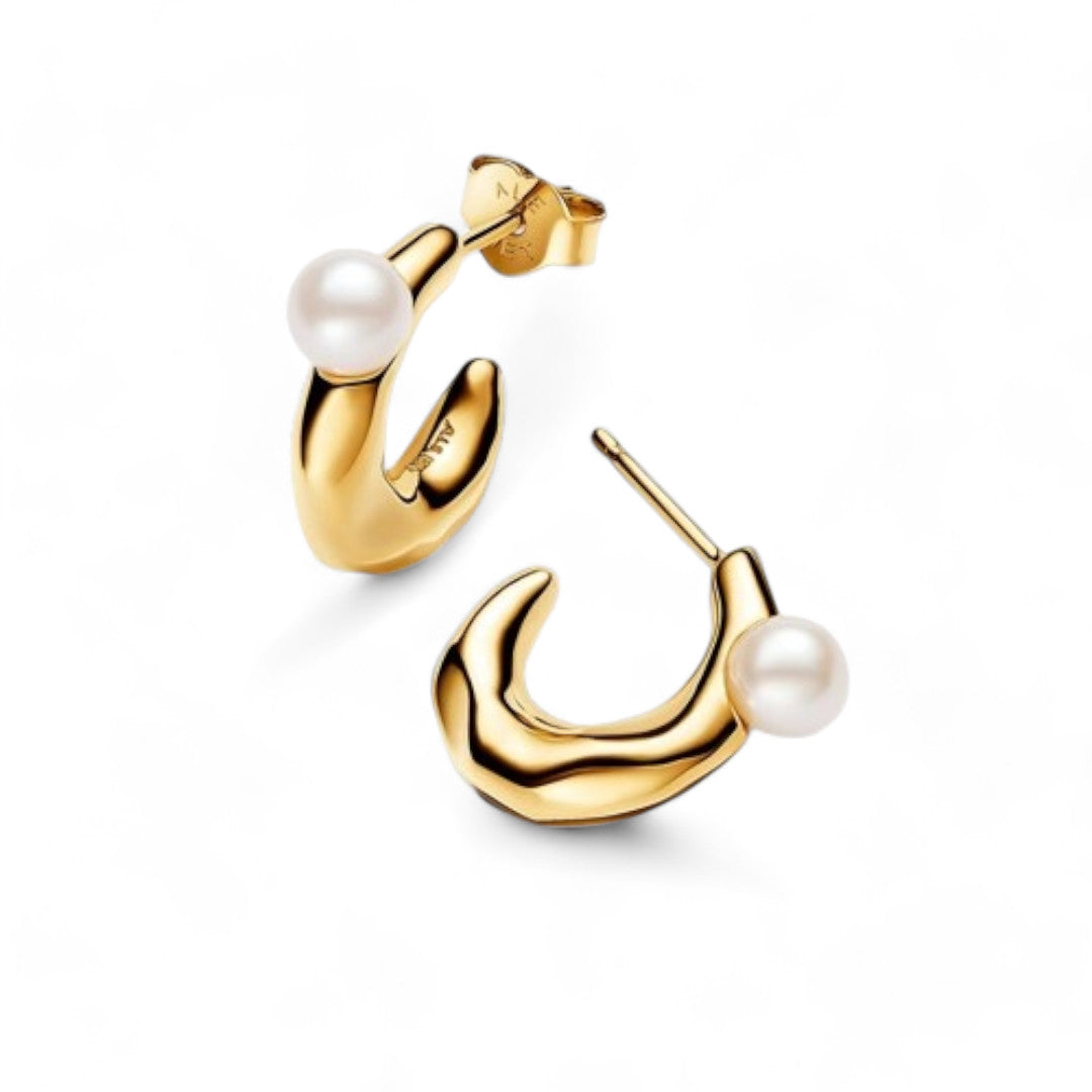 Orecchini Donna Pandora Cerchi Aperti Linea Sinuosa con Perla d'Acqua Dolce Coltivata - 263261C01 - Gioielleria De Patto