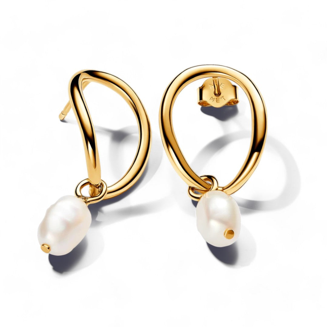 Orecchini Donna Pandora Linea Sinuosa Circolare con Perla d'Acqua Dolce Coltivata Pendente - 263281C01 - Gioielleria De Patto