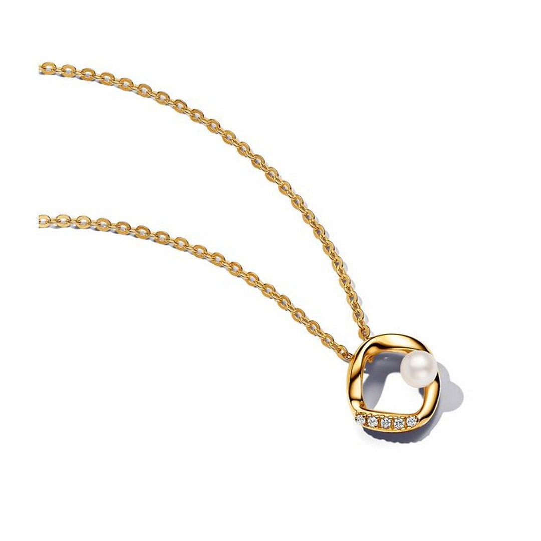 Collana Donna Pandora Cerchio Linea Sinuosa con Perla d'Acqua Dolce Coltivata e Pavè - 363303C01 - Gioielleria De Patto