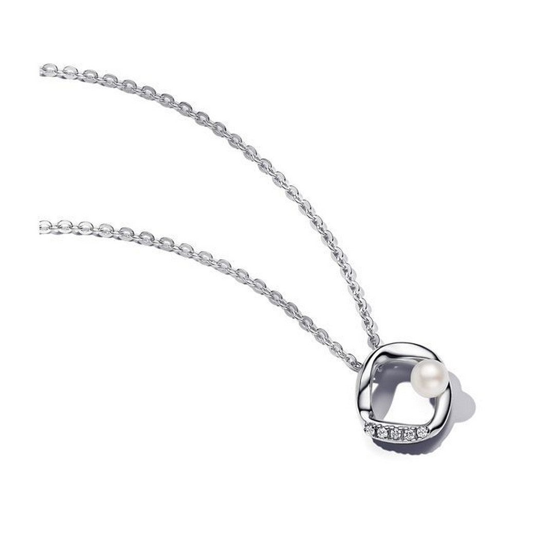 Collana Donna Pandora Cerchio Linea Sinuosa con Perla d'Acqua Dolce Coltivata e Pavè - 393303C01 - Gioielleria De Patto
