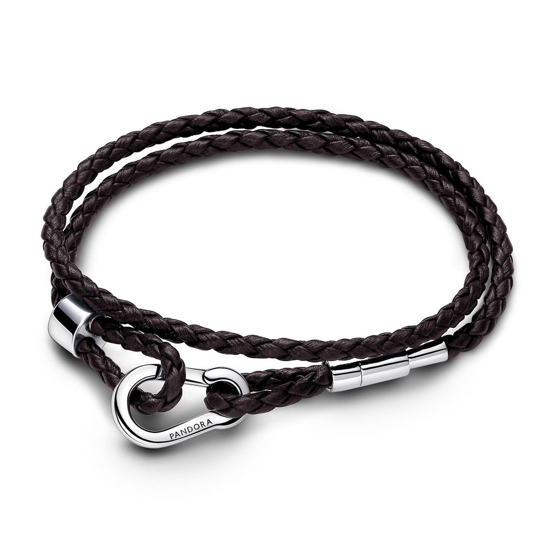 Bracciale Donna Pandora in Pelle Marrone Doppio con Chiusura a Moschettone Regolabile - 593338C01 - Gioielleria De Patto