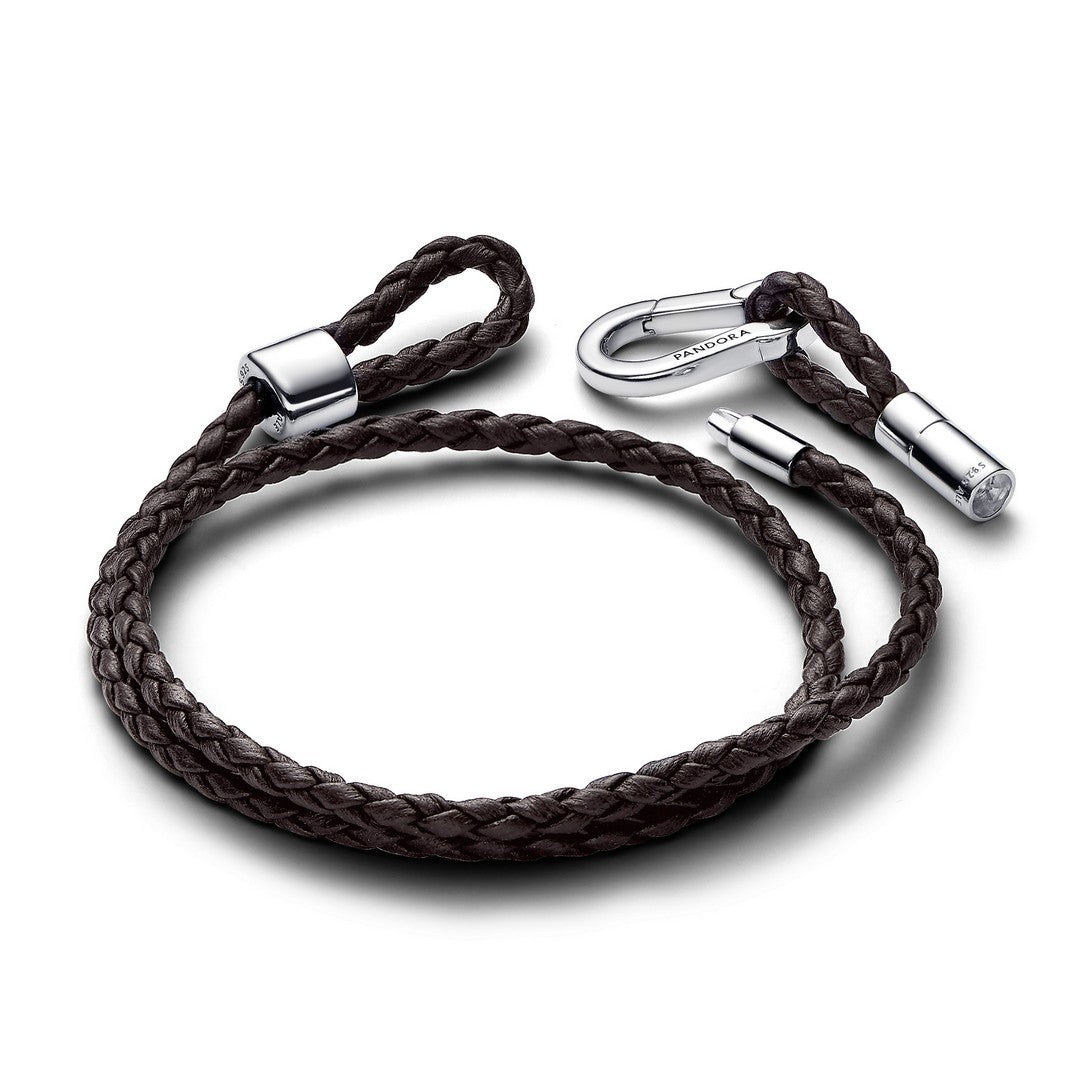 Bracciale Donna Pandora in Pelle Marrone Doppio con Chiusura a Moschettone Regolabile - 593338C01 - Gioielleria De Patto