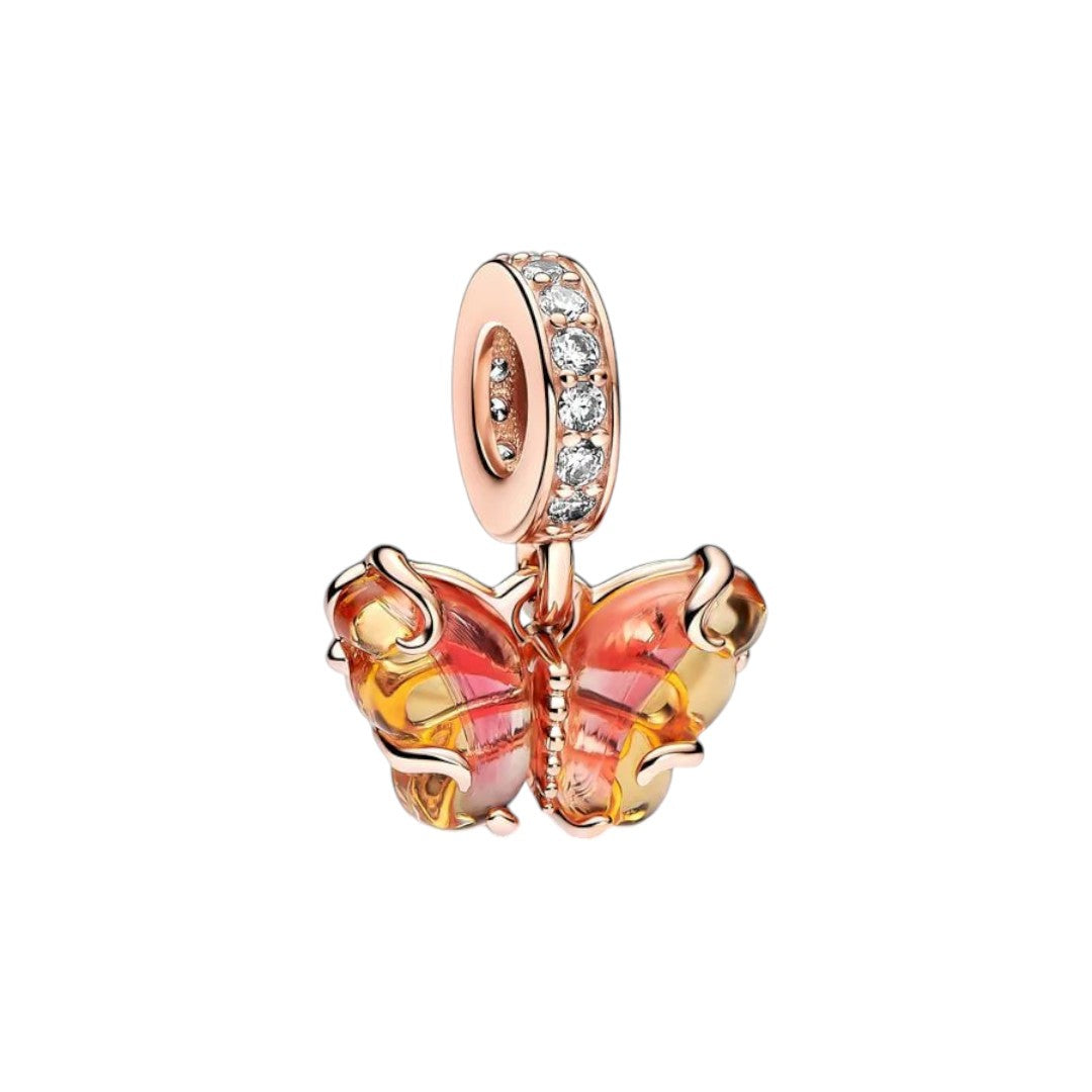 Charm Pendente Donna Pandora Farfalla Vetro di Murano Arancione e Rosa - 782698C01 - Gioielleria De Patto