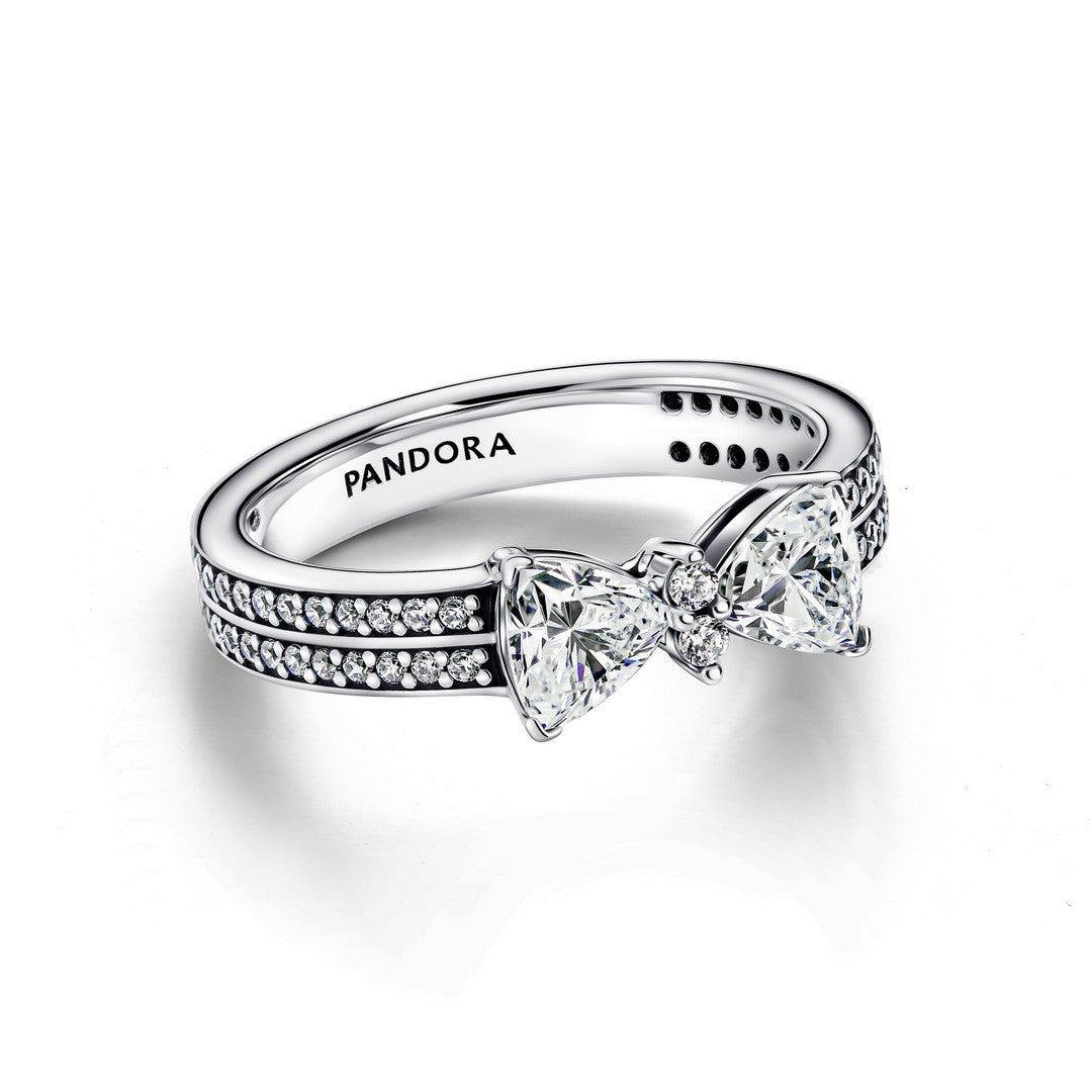 Anello Donna Pandora Doppia Fascia Pavè con Fiocco Luminoso - 193552C01 - Gioielleria De Patto