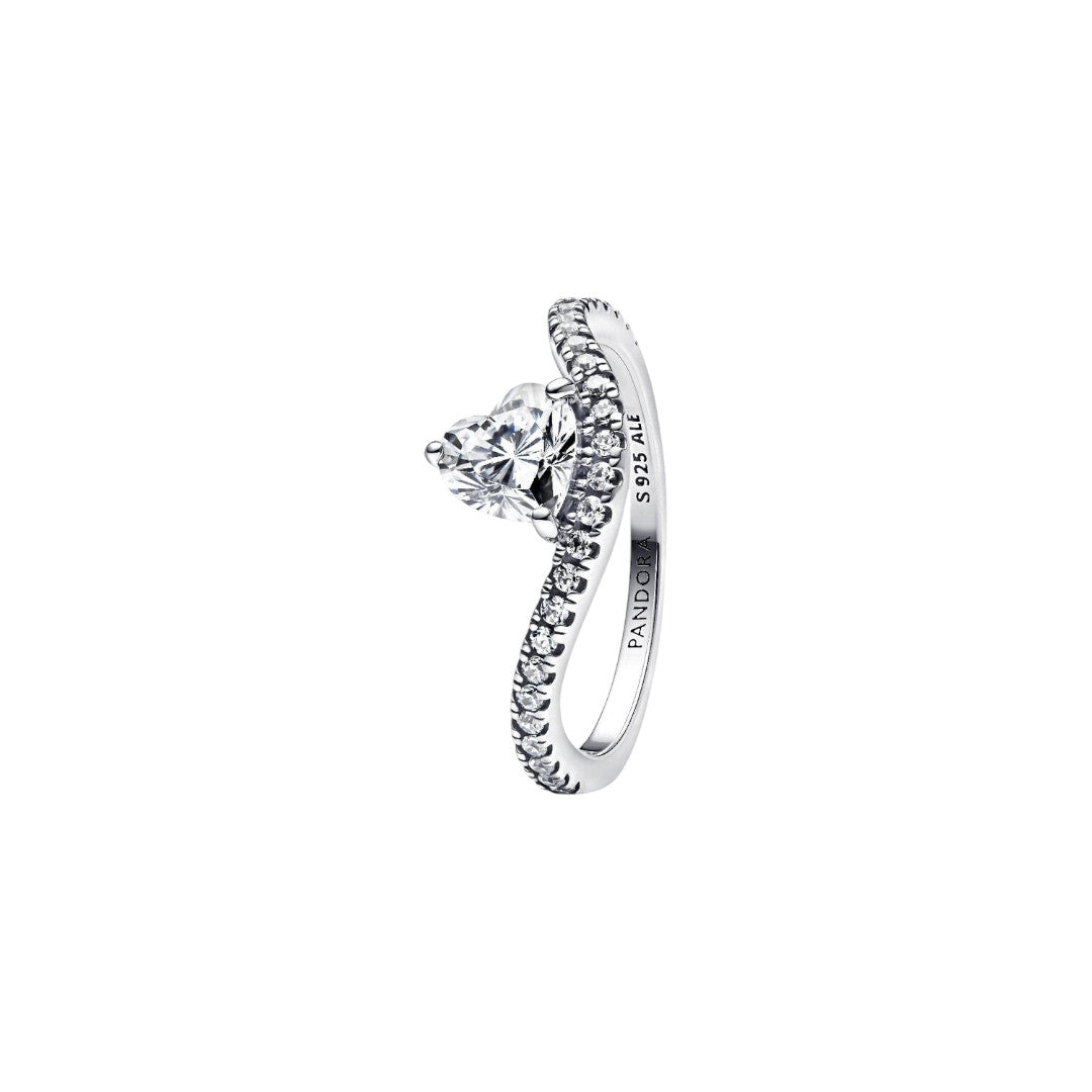 Anello Donna Pandora Onda con Cuore Luminoso e Pavè - 193661C01