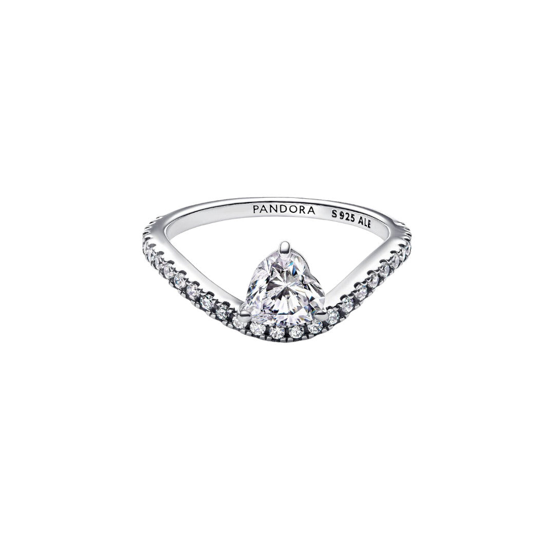 Anello Donna Pandora Onda con Cuore Luminoso e Pavè - 193661C01