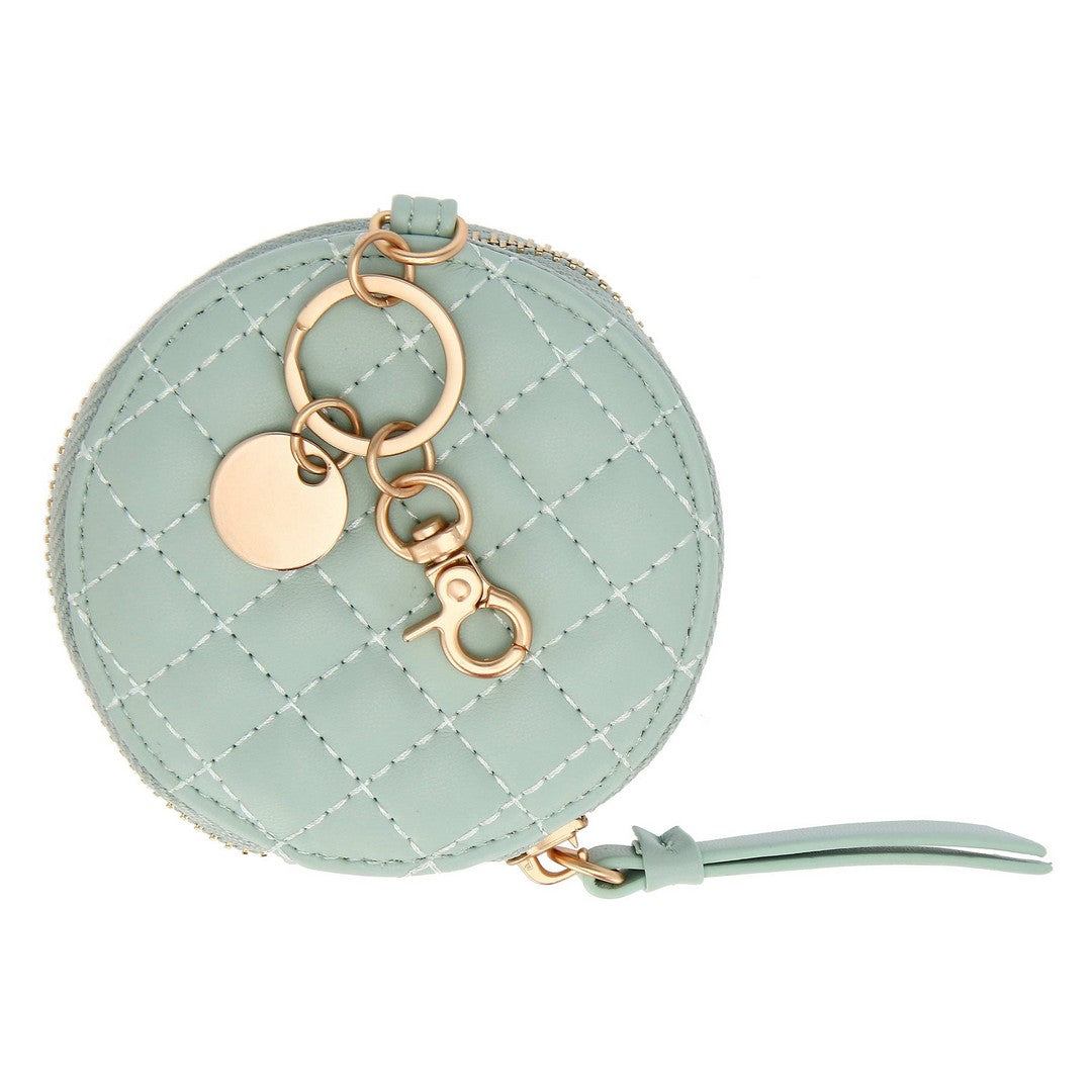 Thun Portachiavi rotondo con zip in ecopelle, verde - T10268345P00