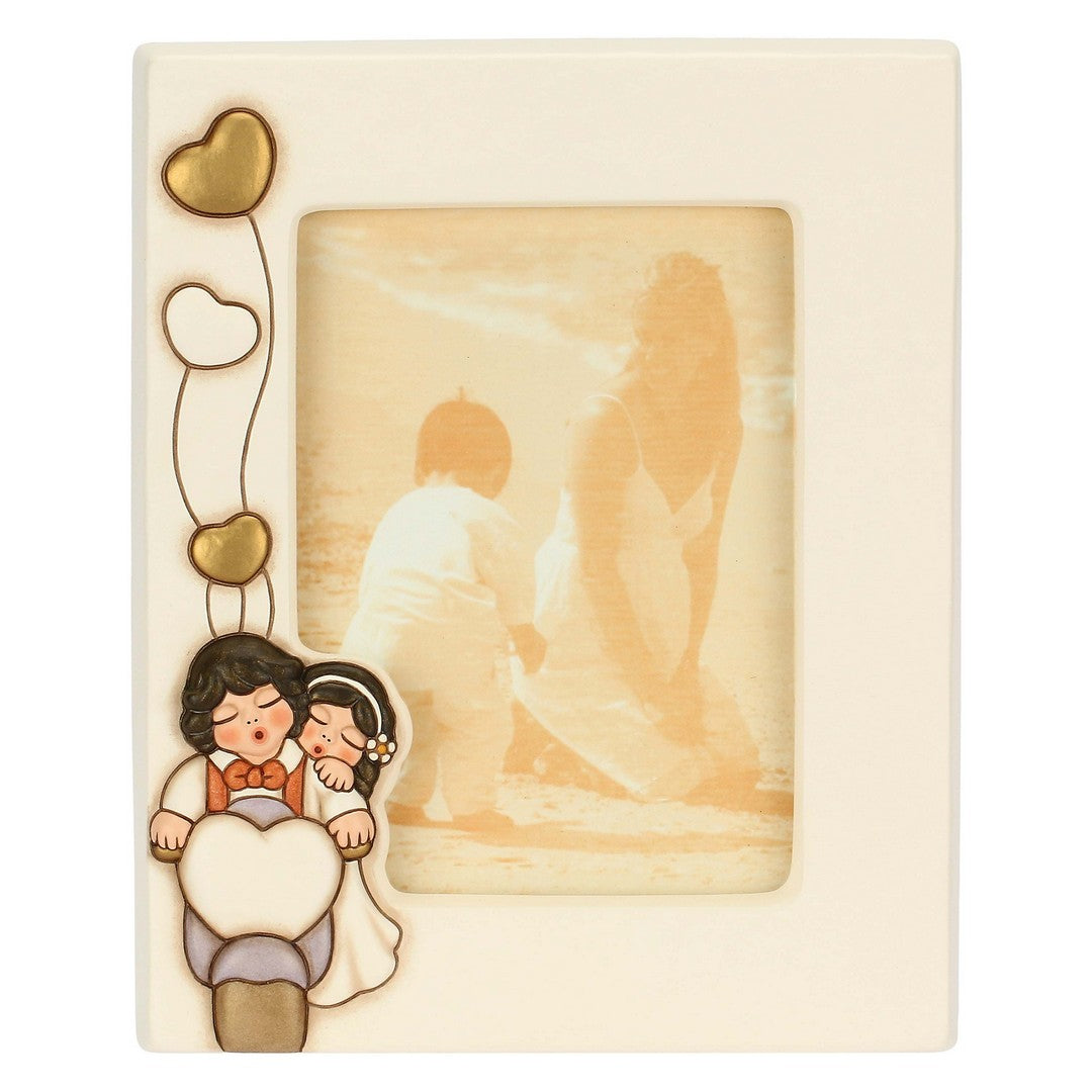 Thun Portafoto in ceramica sposini su moto, grande - T10077227H90