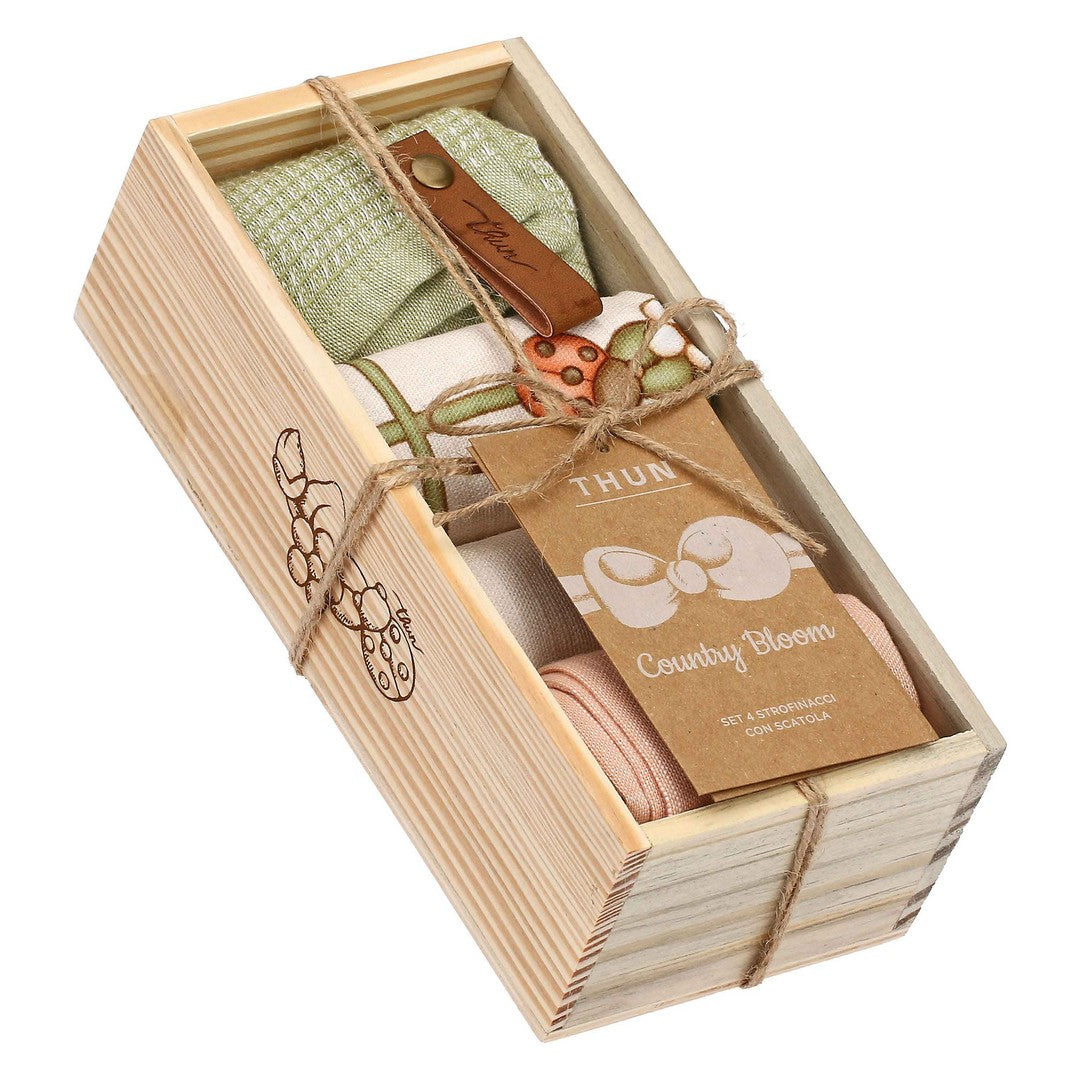 Thun Set 4 strofinacci con scatola in legno Country Bloom - T10501377P00T