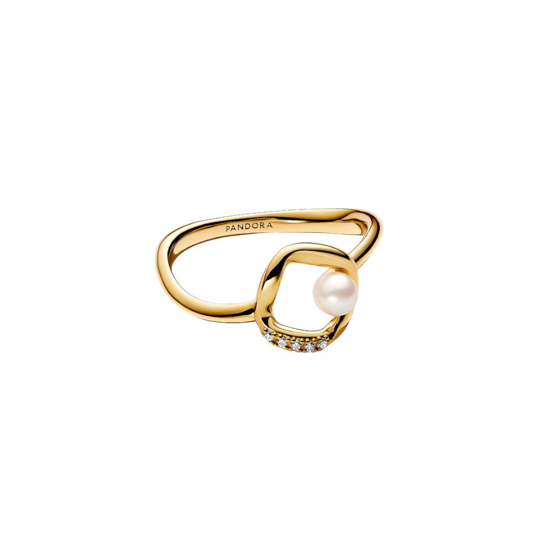 Anello Donna Pandora Cerchio Linea Sinuosa con Perla d'Acqua Dolce Coltivata e Pavè - 163831C01