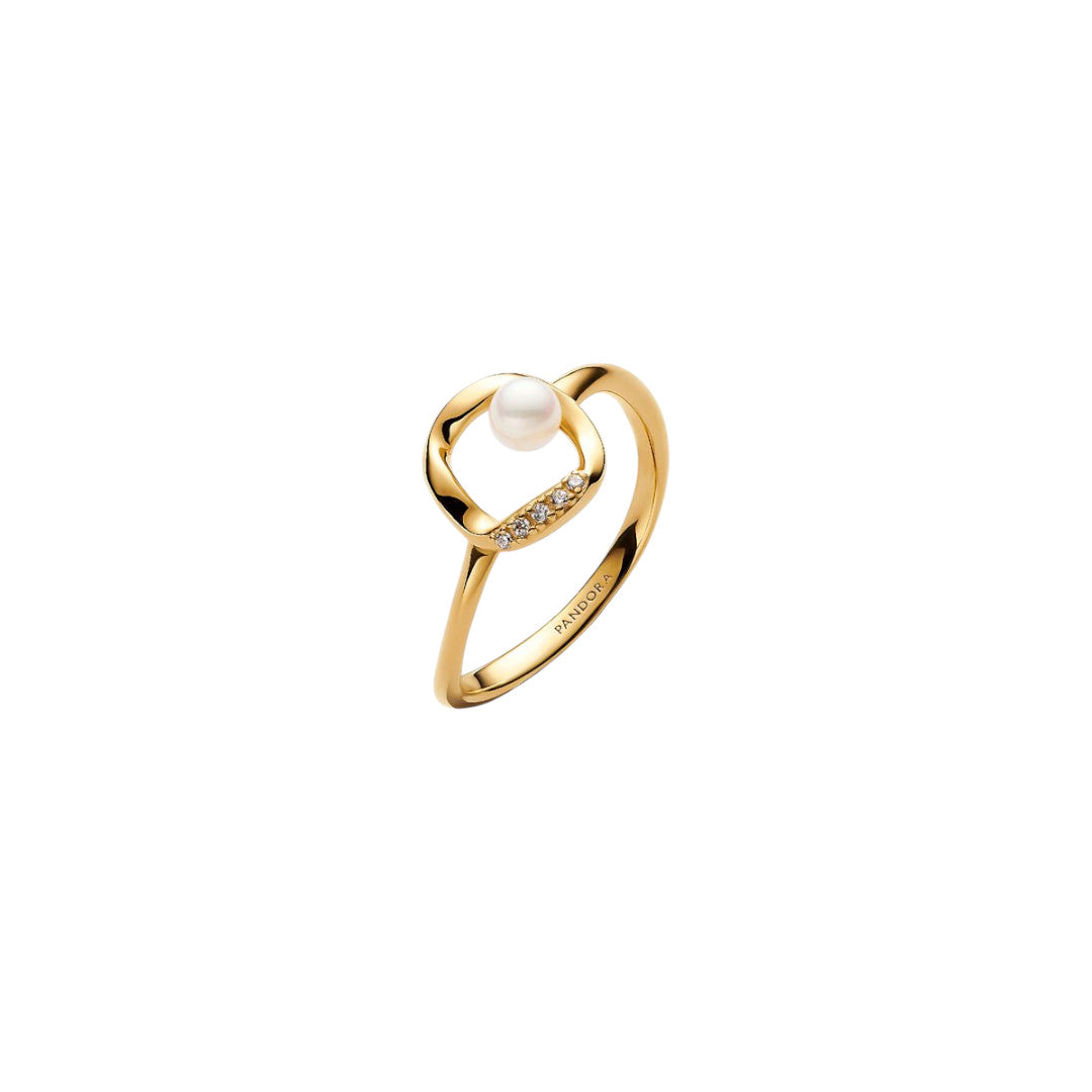 Anello Donna Pandora Cerchio Linea Sinuosa con Perla d'Acqua Dolce Coltivata e Pavè - 163831C01