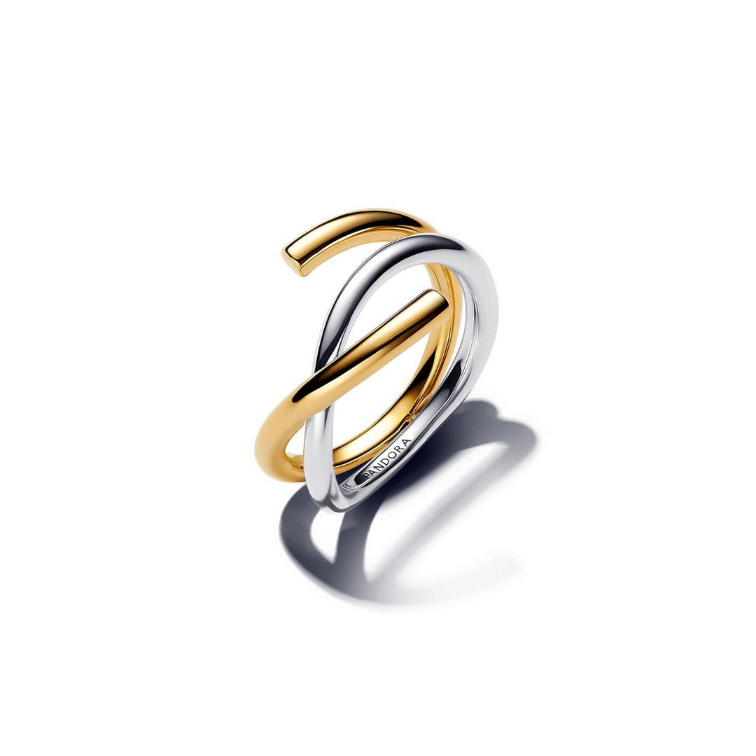 Anello Donna Pandora Fascia Intrecciata Aperta Bicolore - 163889C00