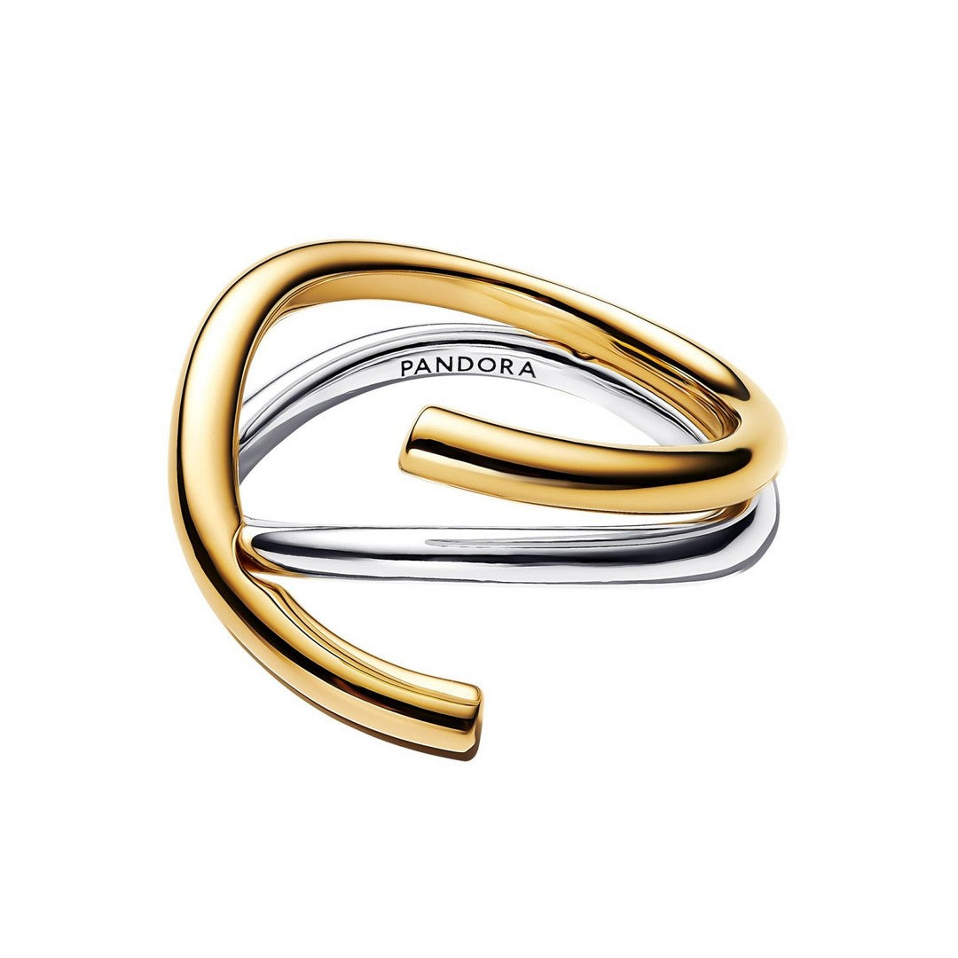 Anello Donna Pandora Fascia Intrecciata Aperta Bicolore - 163889C00