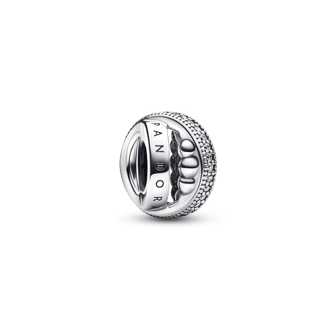 Charm Donna Pandora Tripla Fascia Logo, Pavè e Sfere - 792317C01 - Gioielleria De Patto