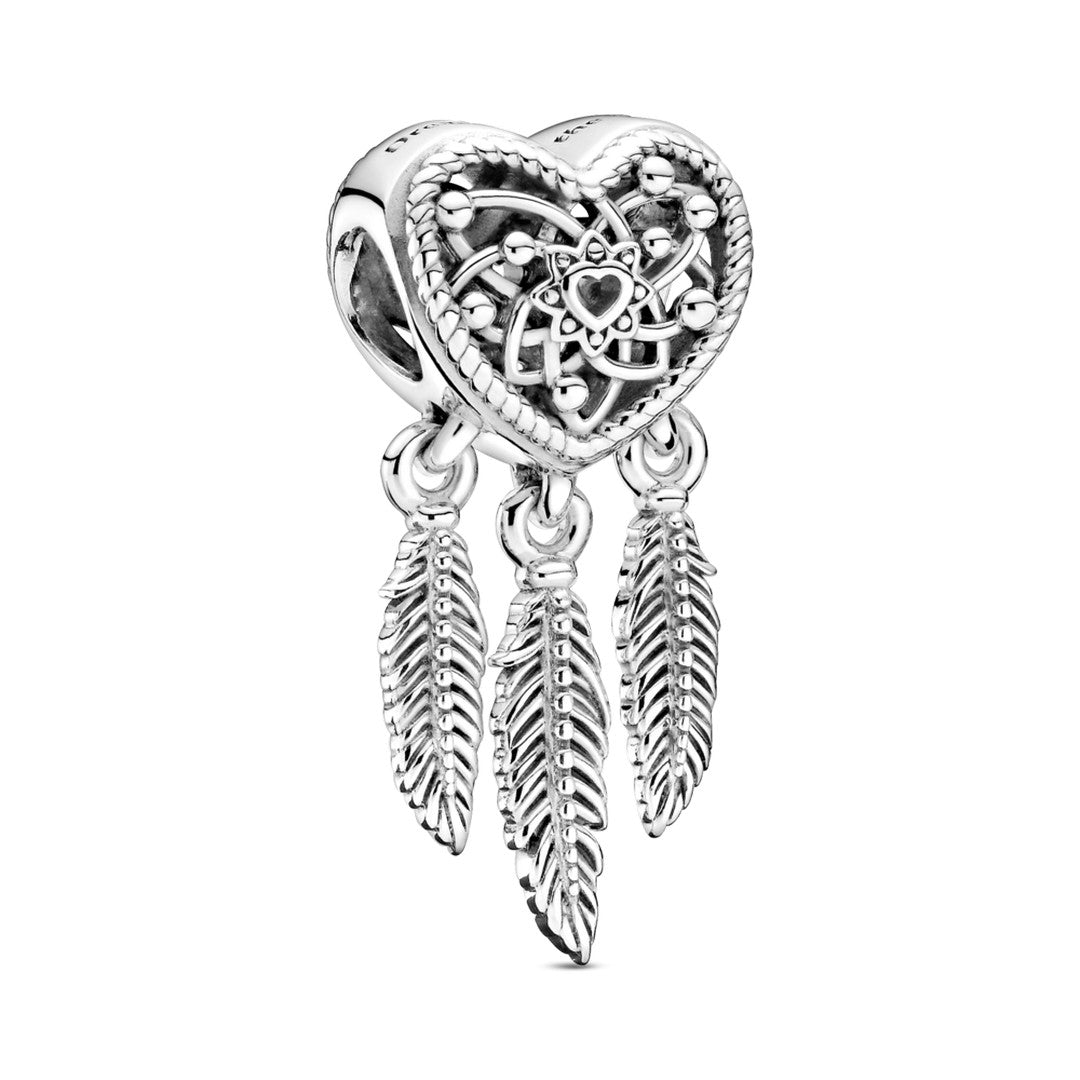 Charm Donna Pandora Openwork Acchiappasogni Cuore Tre Piume - 799107C00 - Gioielleria De Patto