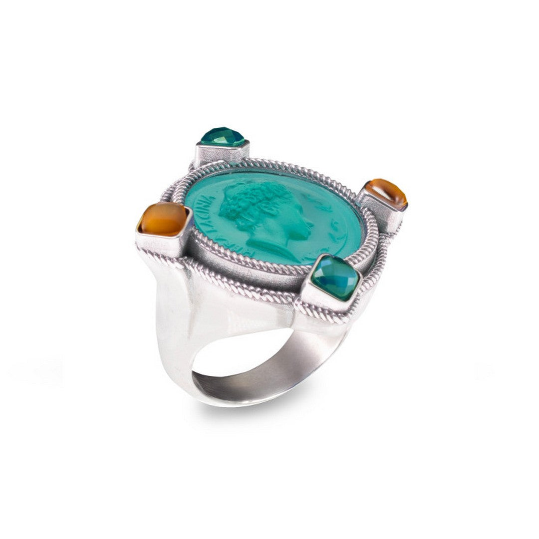 Anello Gerardo Sacco in argento con pasta vitrea e triplette