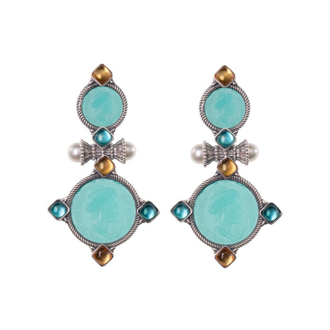Orecchini Gerardo Sacco in argento con paste vitree, triplette e perle - 35132lag