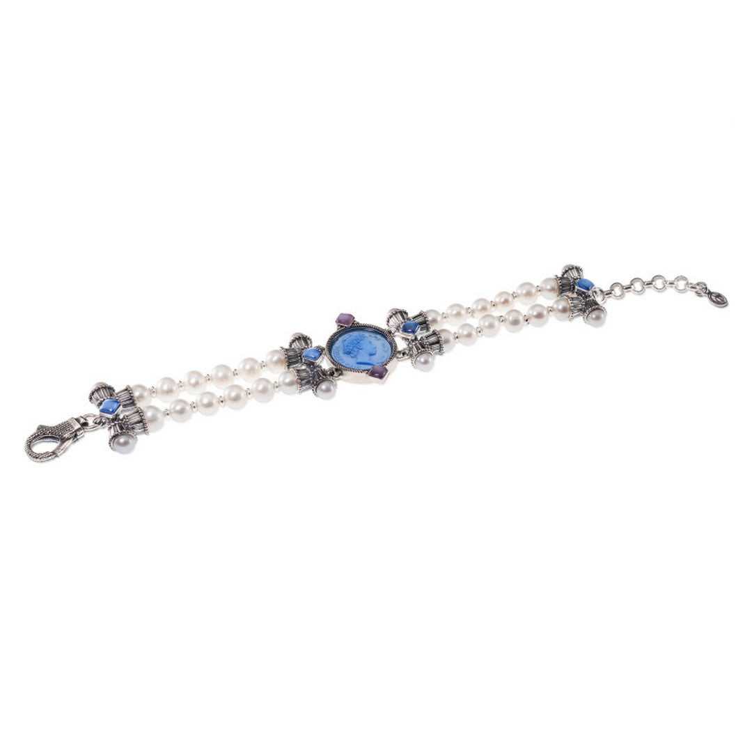 Bracciale Gerardo Sacco in argento con paste vitree, triplette e perle - 35135lav