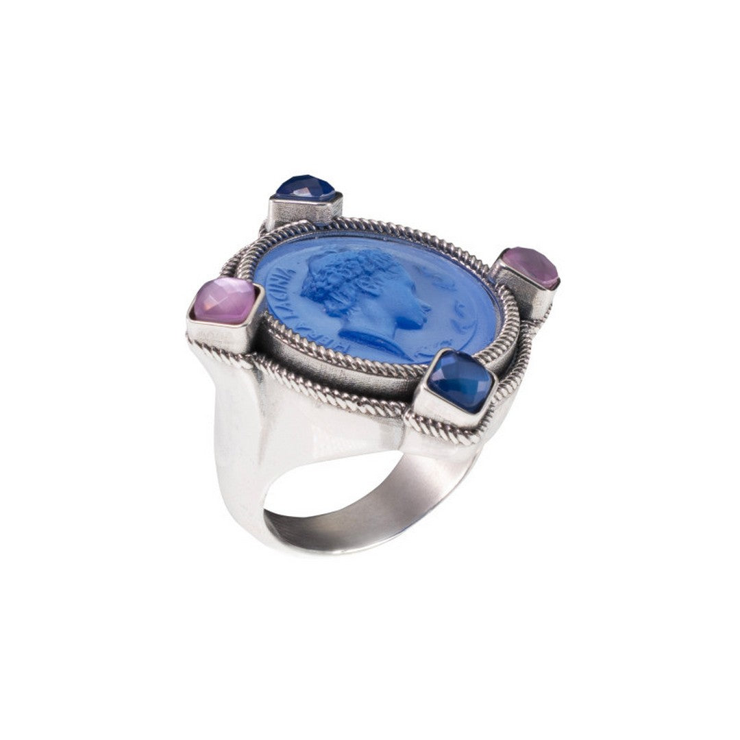 Anello Gerardo Sacco in argento con pasta vitrea e triplette - 35136lav