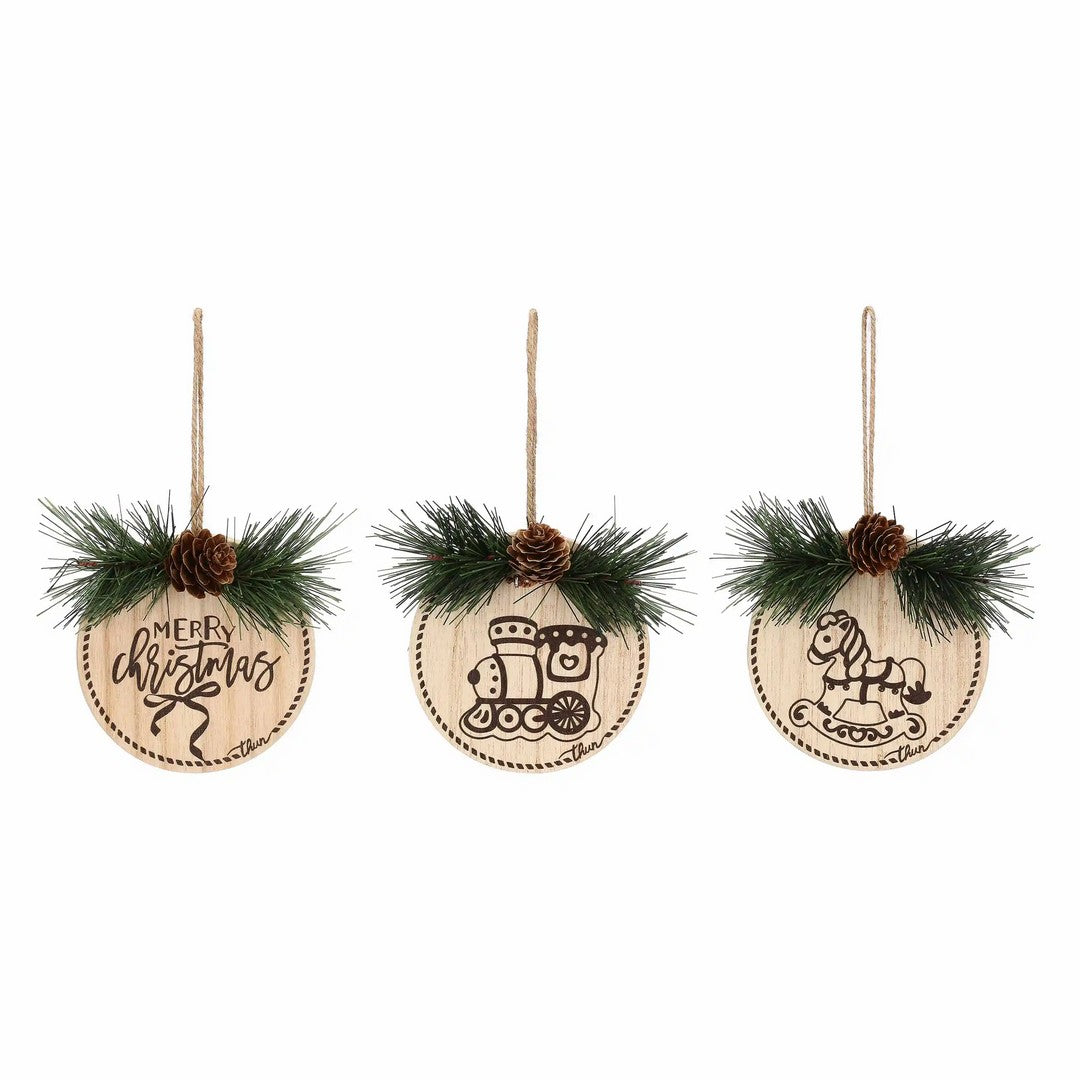 Thun Set 3 addobbi natalizi tondi in legno - T10654254P00