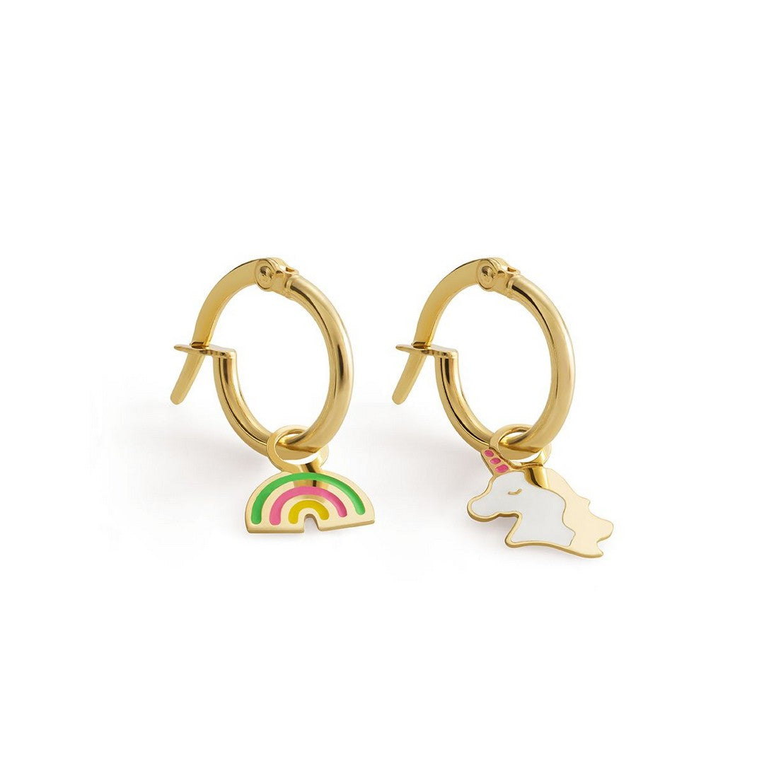 Orecchini LeBebè a cerchietto Toys in oro giallo con arcobaleno e unicorno - PMG058/C