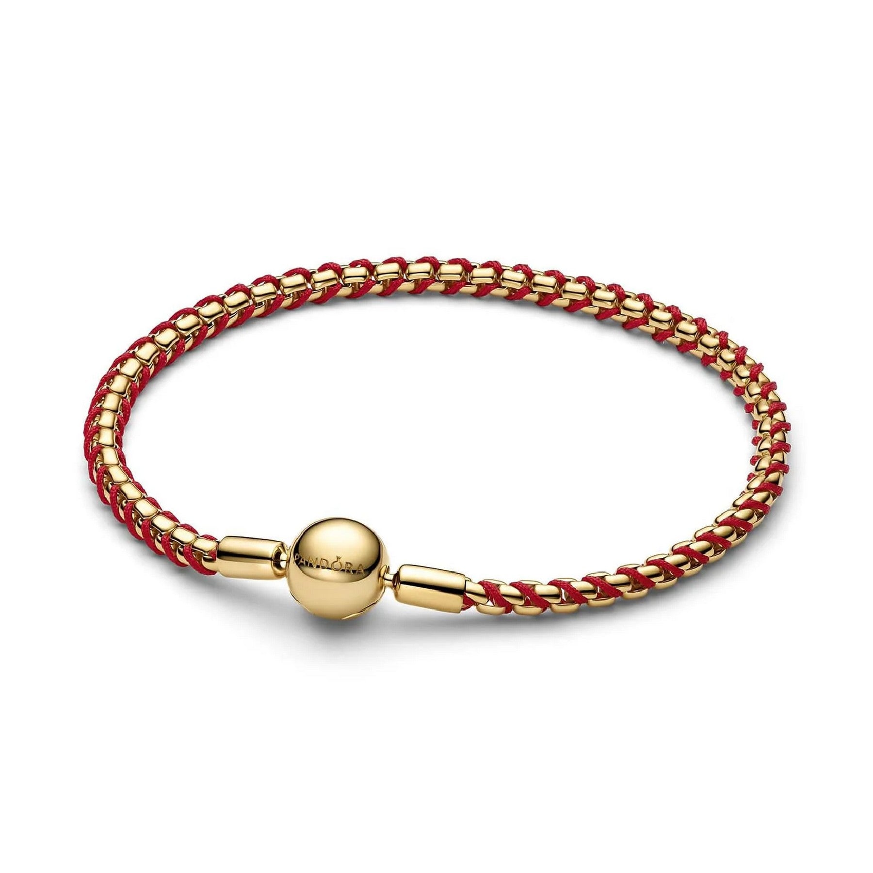 Bracciale Donna Pandora catena serpente con cordino intrecciato rosso- 563816C01