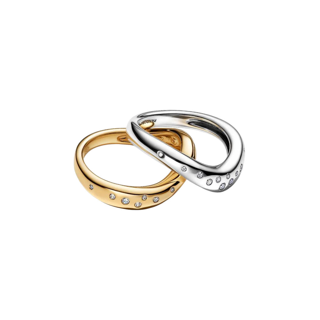 PANDORA Anello Linea Sinuosa Divisibile Bicolore con Pietre Luminose - 164674C01