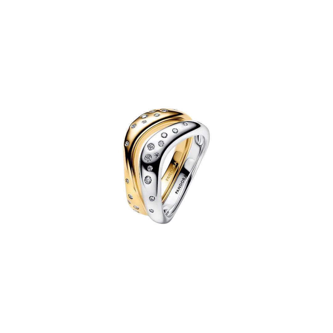 PANDORA Anello Linea Sinuosa Divisibile Bicolore con Pietre Luminose - 164674C01