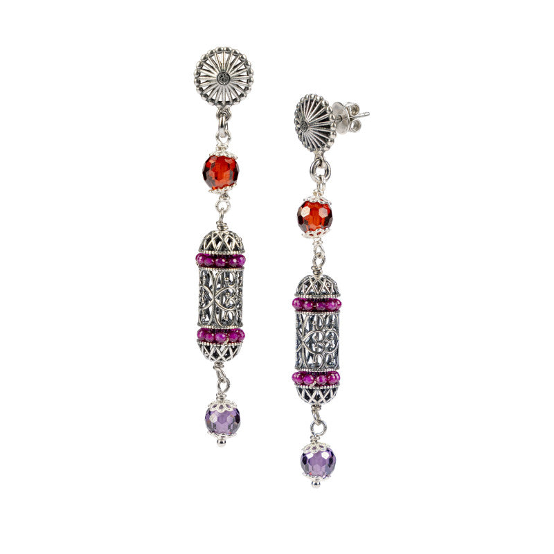 Gerardo Sacco Orecchini pendenti argento brunito con Lanterne e zirconia sfaccettata - 27981rovi