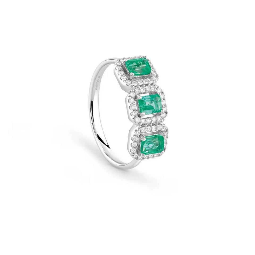 Salvini Anello Donna Mini Dora in oro bianco con diamanti e smeraldi - 20114527
