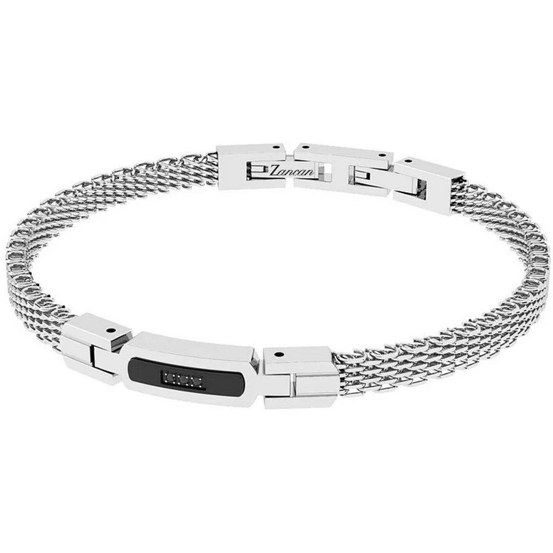 Bracciale Uomo Zancan acciaio, piastra con inserto e spinelli neri - EHB449