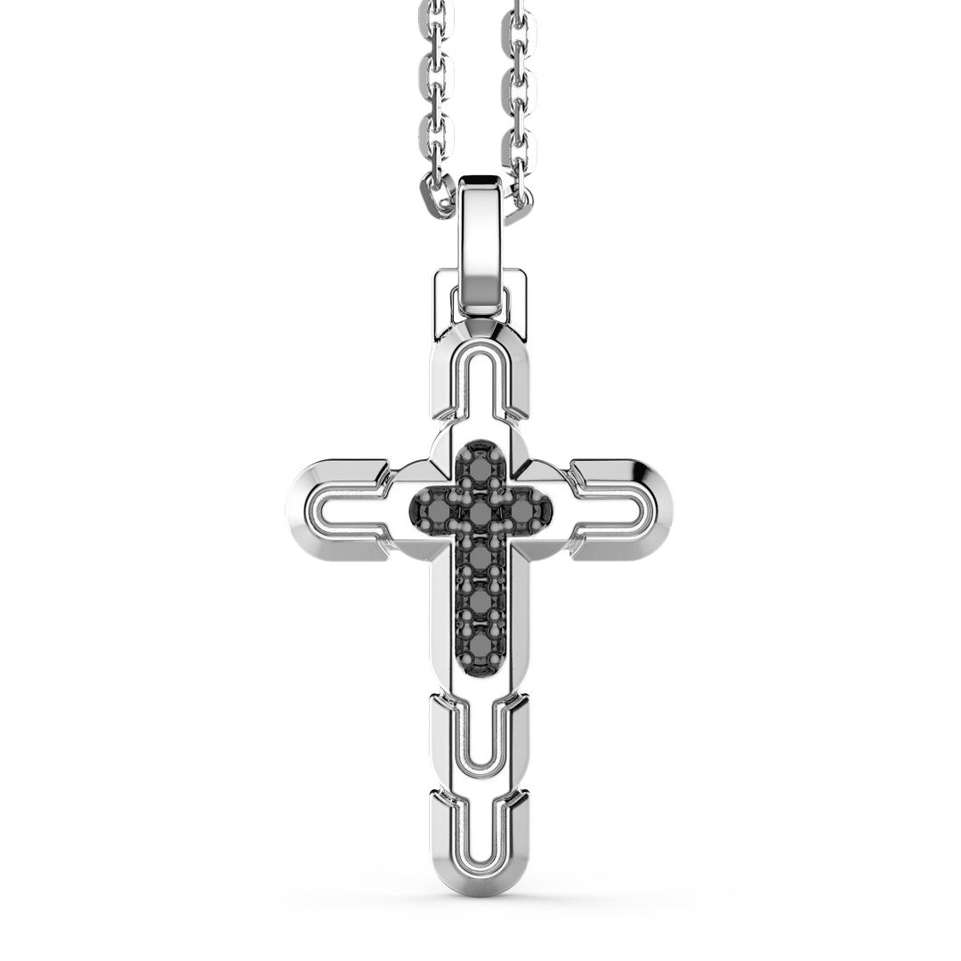 Collana Uomo Zancan pendente a croce e pietre nere - EXC544