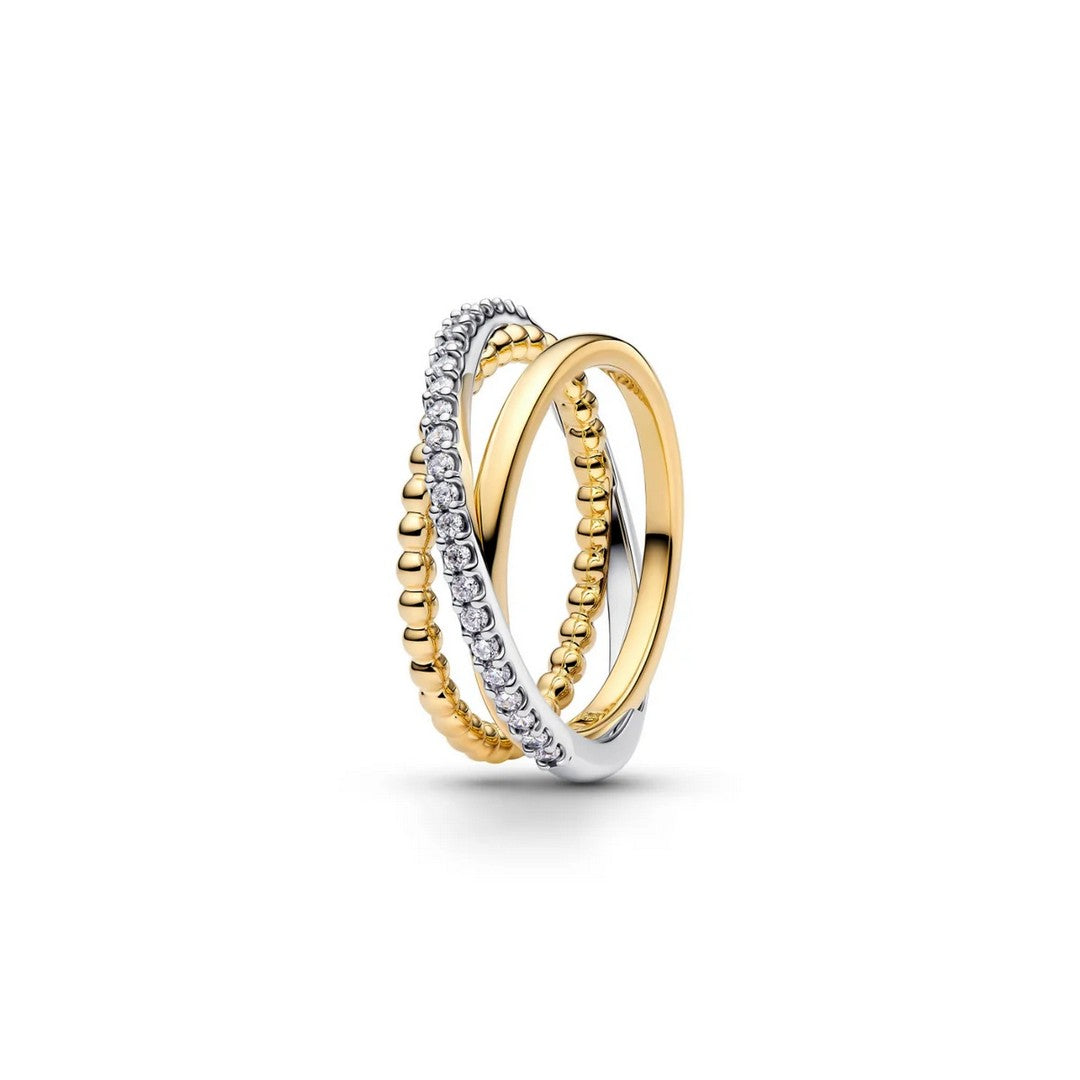 Pandora Anello Anello Tripla Fascia Intrecciata Sfere e Pavé - 164826C01