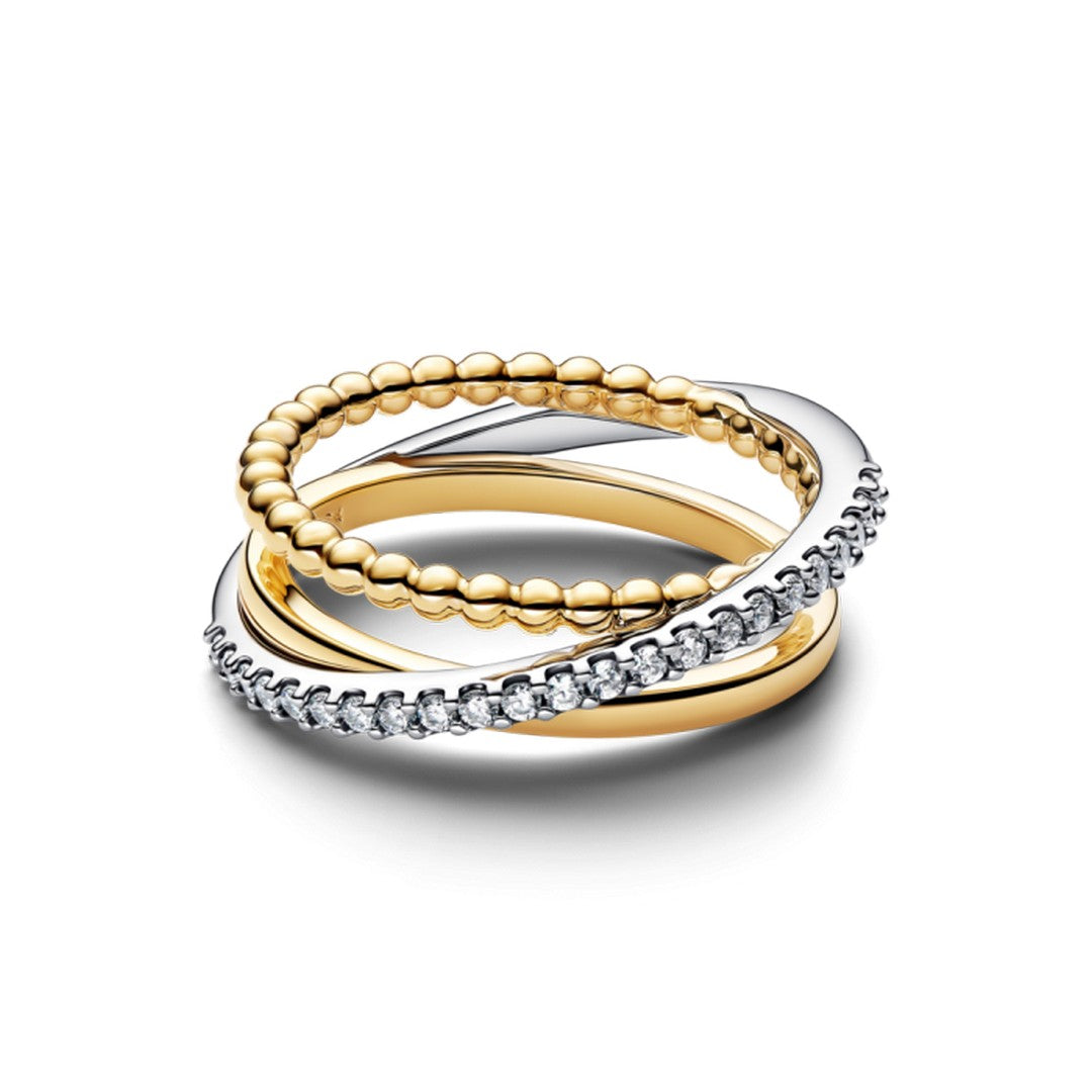 Pandora Anello Anello Tripla Fascia Intrecciata Sfere e Pavé - 164826C01