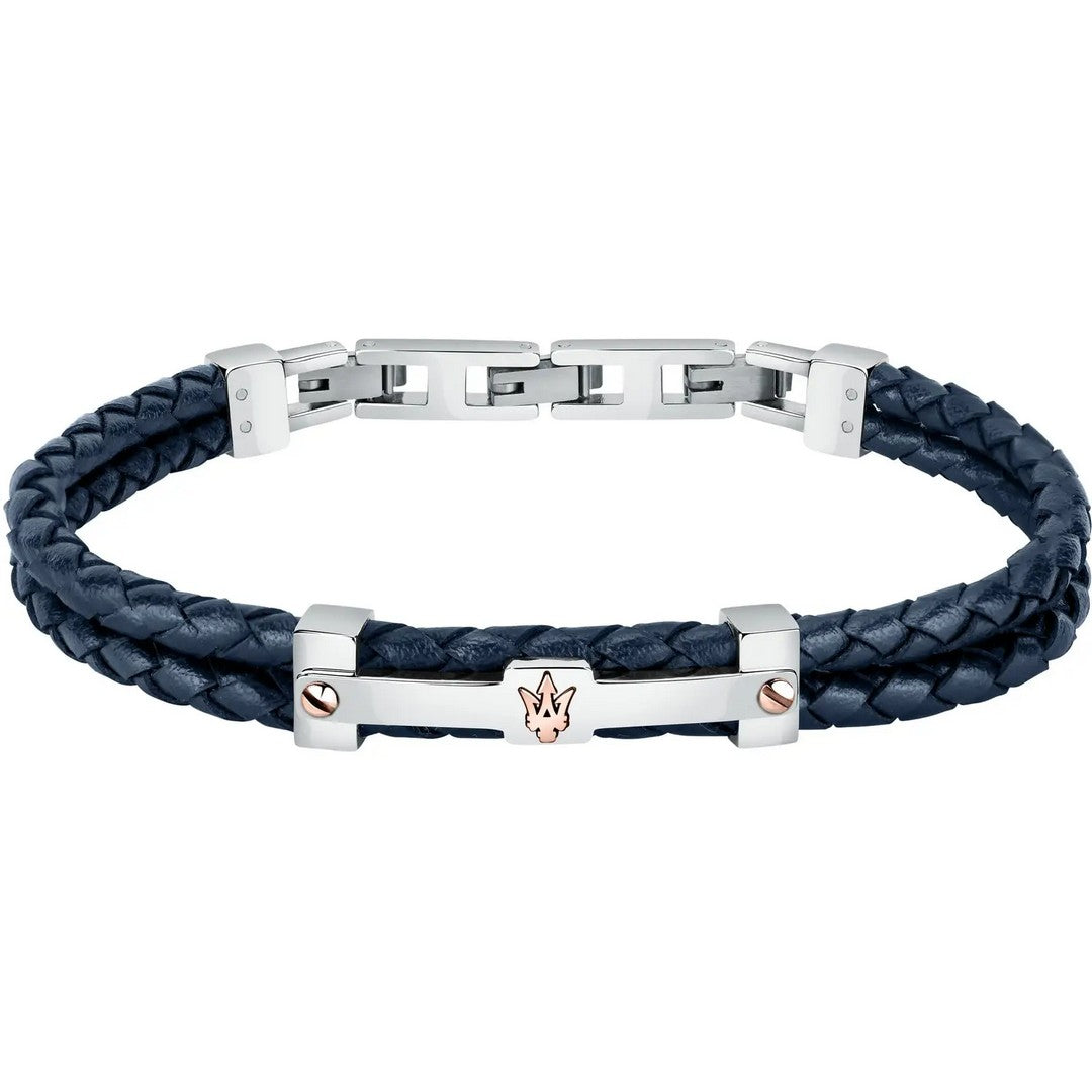 Bracciale Uomo Maserati J Br. Blue Recy. Leath+Rg - JM422AVE10 - Gioielleria De Patto