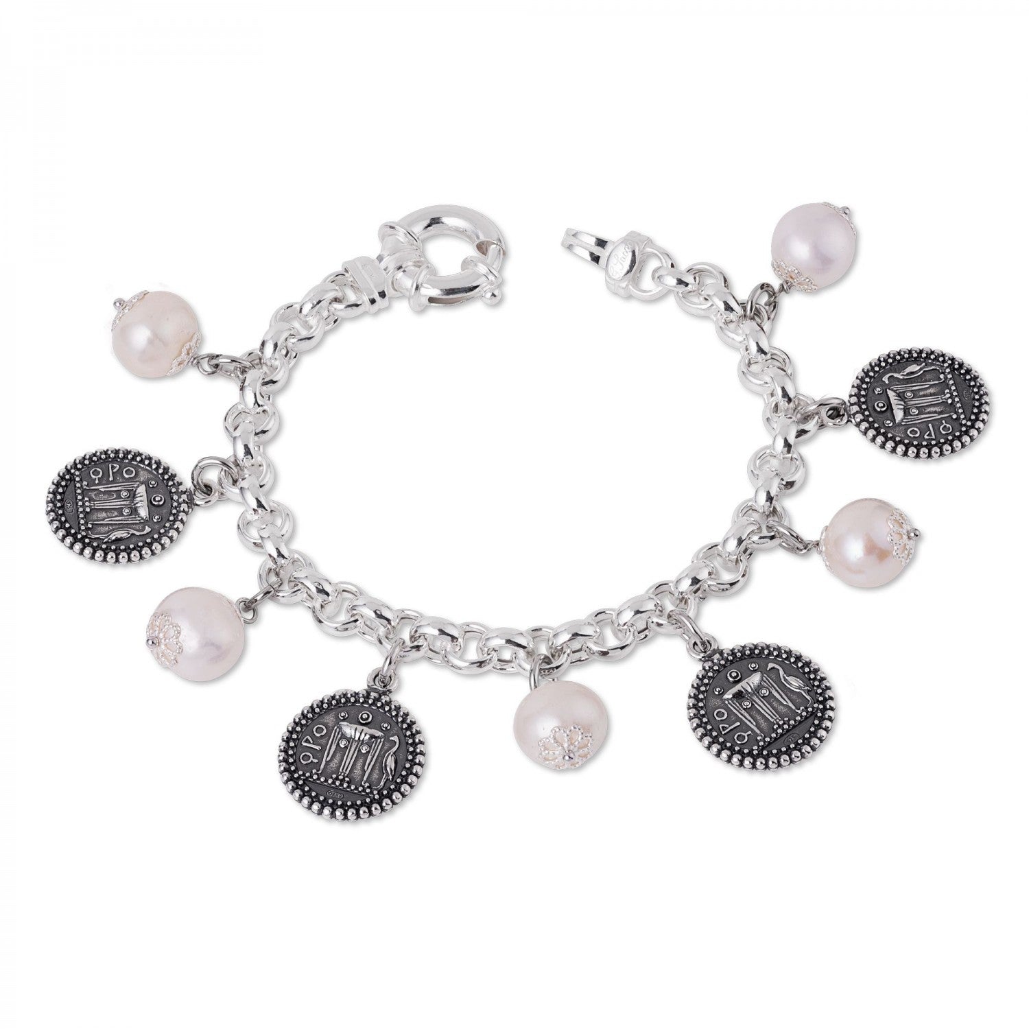 Gerardo Sacco Bracciale charms arg.925/000 con statere e perle - Gioielleria De Patto
