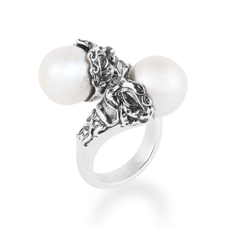 Anello Donna Gerardo Sacco Doppia Maschera e Perle Coltivate Contrariè - 27785 - Gioielleria De Patto