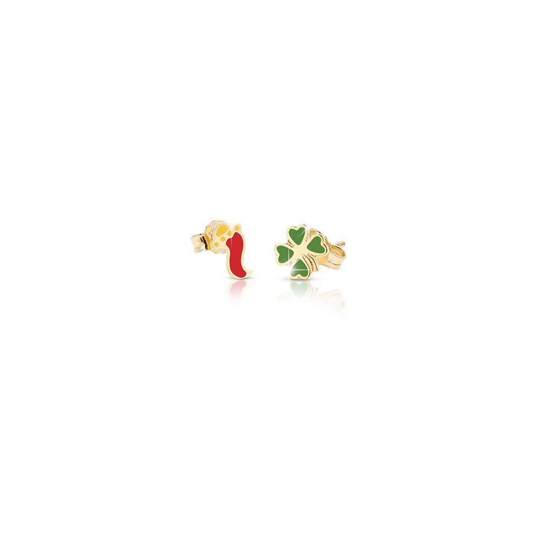 Orecchini Bambini leBebè Fortuna Oro Giallo Quadrifoglio e Cornetto - PMG055 - Gioielleria De Patto