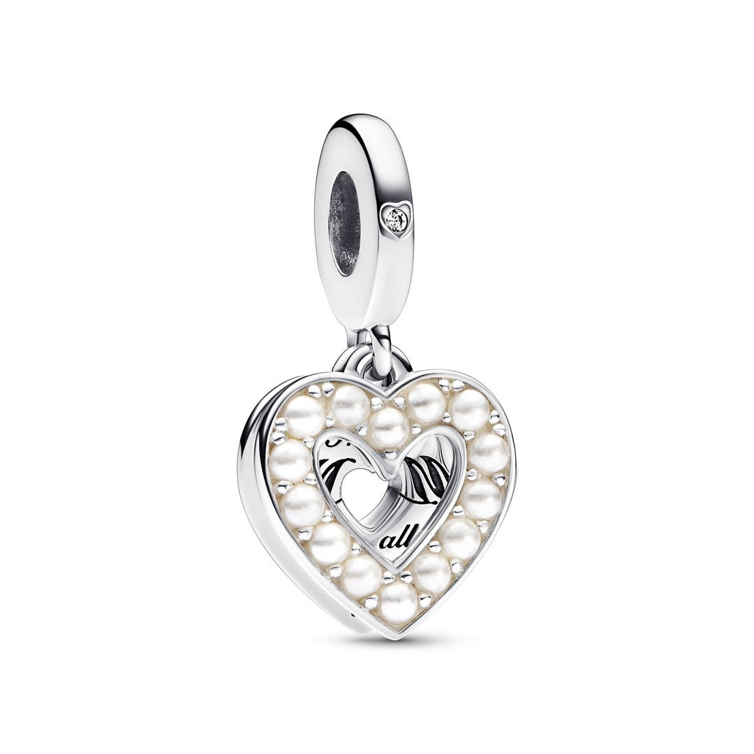 Pendente Donna Pandora Doppio Cuore con Perle Coltivate d'Acqua Dolce - 792649C01 - Gioielleria De Patto