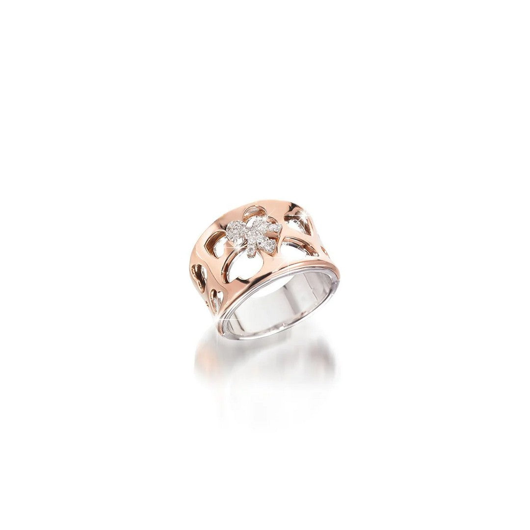 Anello Donna leBebè Con Doppia Lastra in Oro e Maschietto in Pavè di Diamanti - LBB353 - Gioielleria De Patto