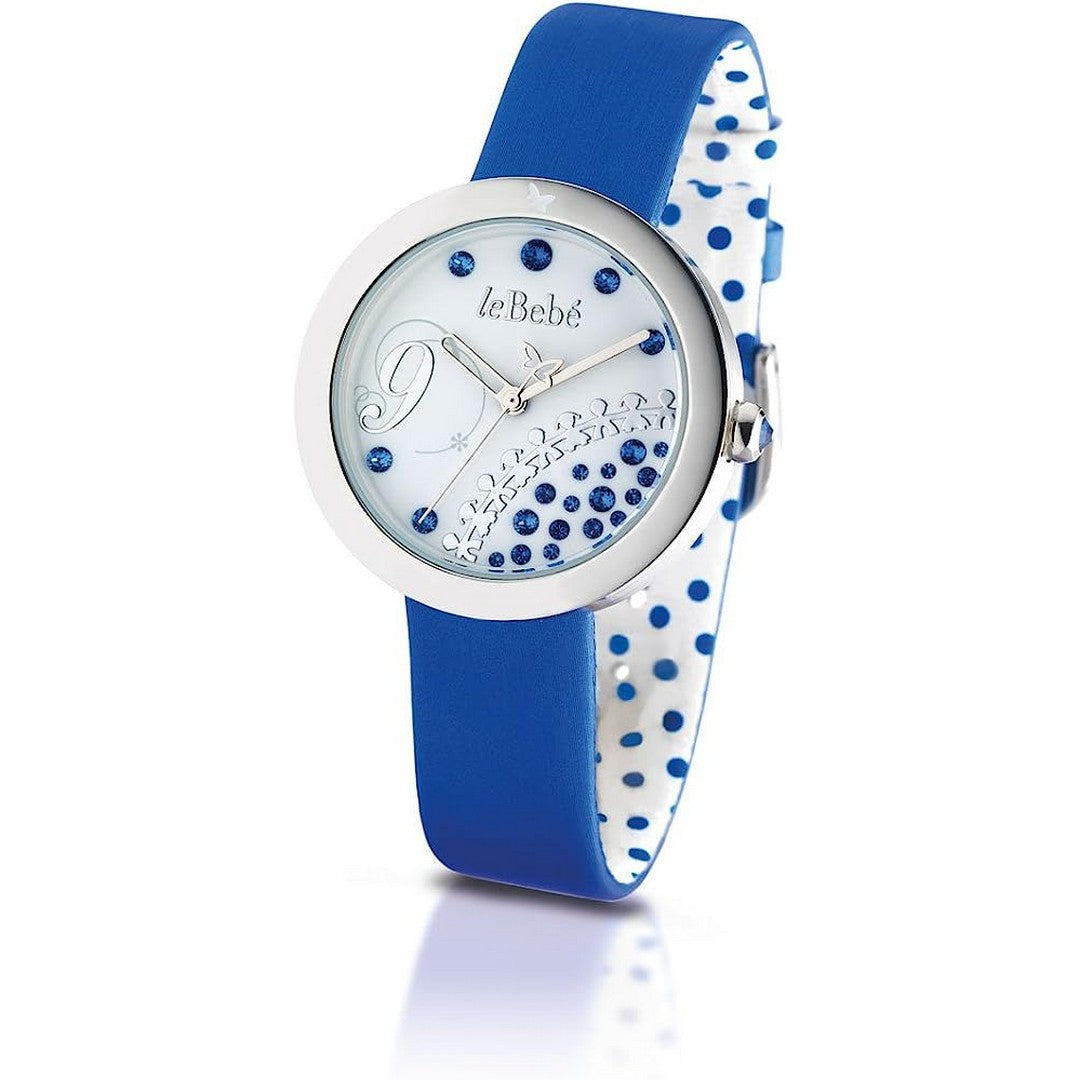 Orologio Donna leBebè Cinturino Azzurro con Quadrante Bianco e Strass blu - olb360-05b - Gioielleria De Patto