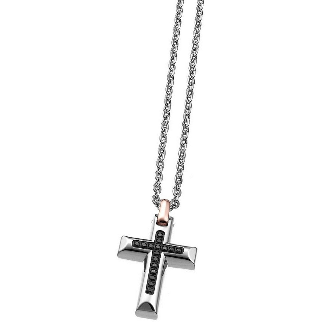 Zancan Collana Croce Uomo in acciao e zirconi neri - EHC051 - Gioielleria De Patto
