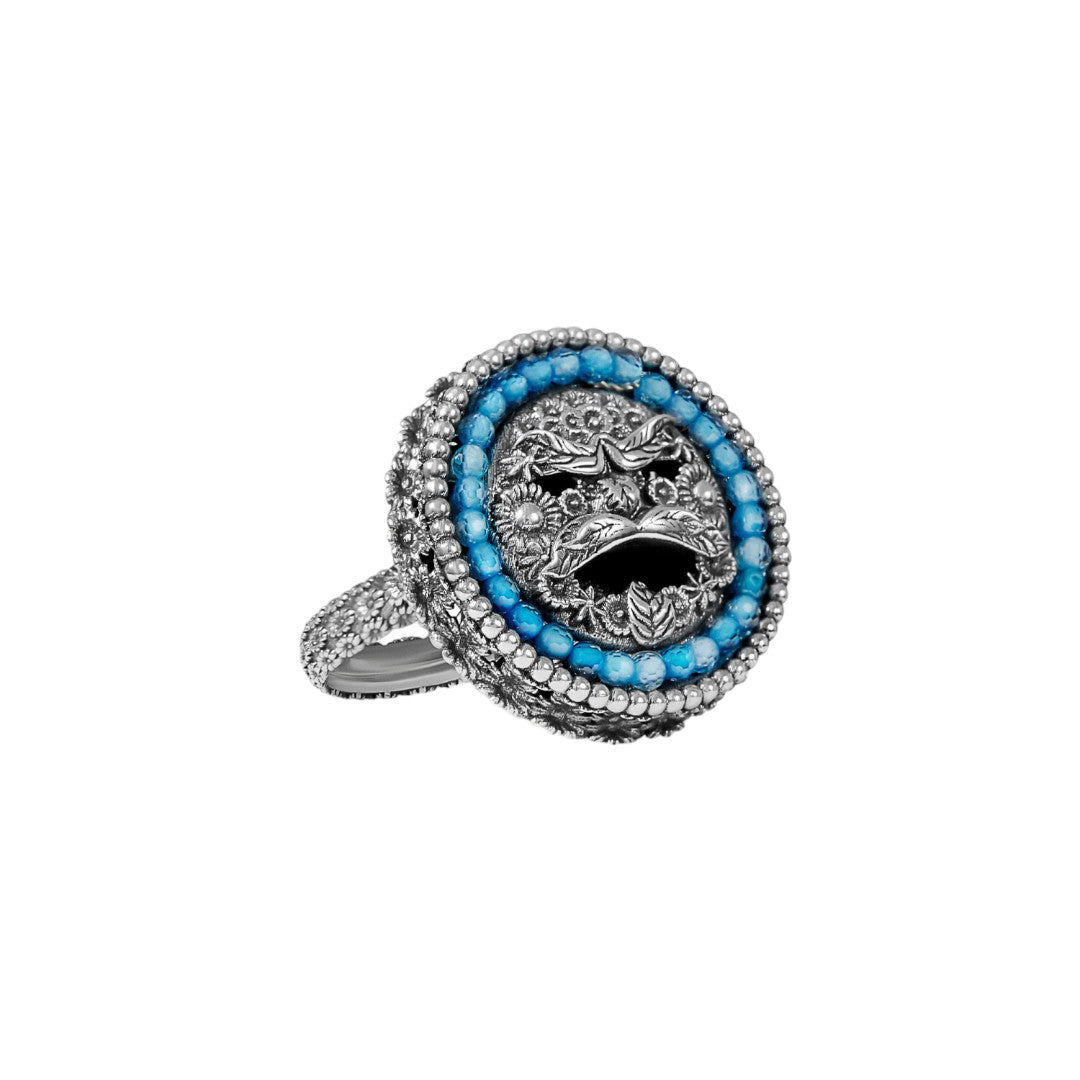 Anello Donna Gerardo Sacco con maschera Arciboldo azzurro - 50293az - Gioielleria De Patto